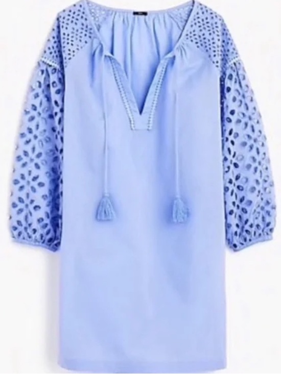 J. Crew Other - J. Crew Light Blue Eyelet Sleeve Tassel Shift Dress cover up size S